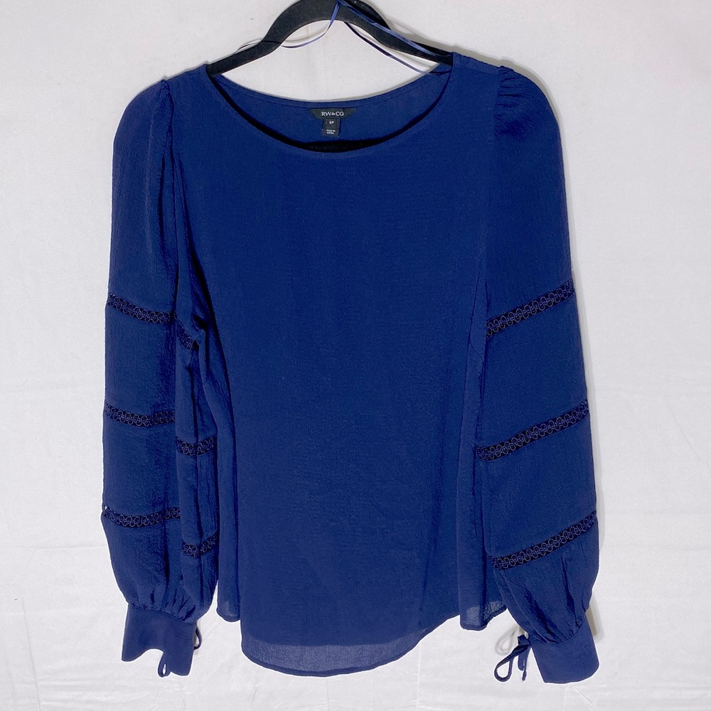 RW&CO. Navy Blue Scoop Neck Long Bubble Sleeve Blouse S